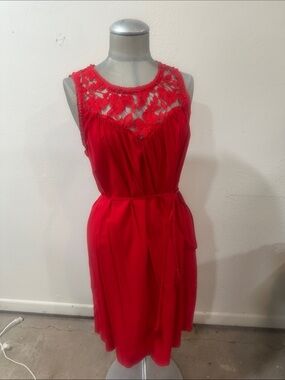 Knox Rose Red Sleeveless Midi Dress with Crochet Yoke